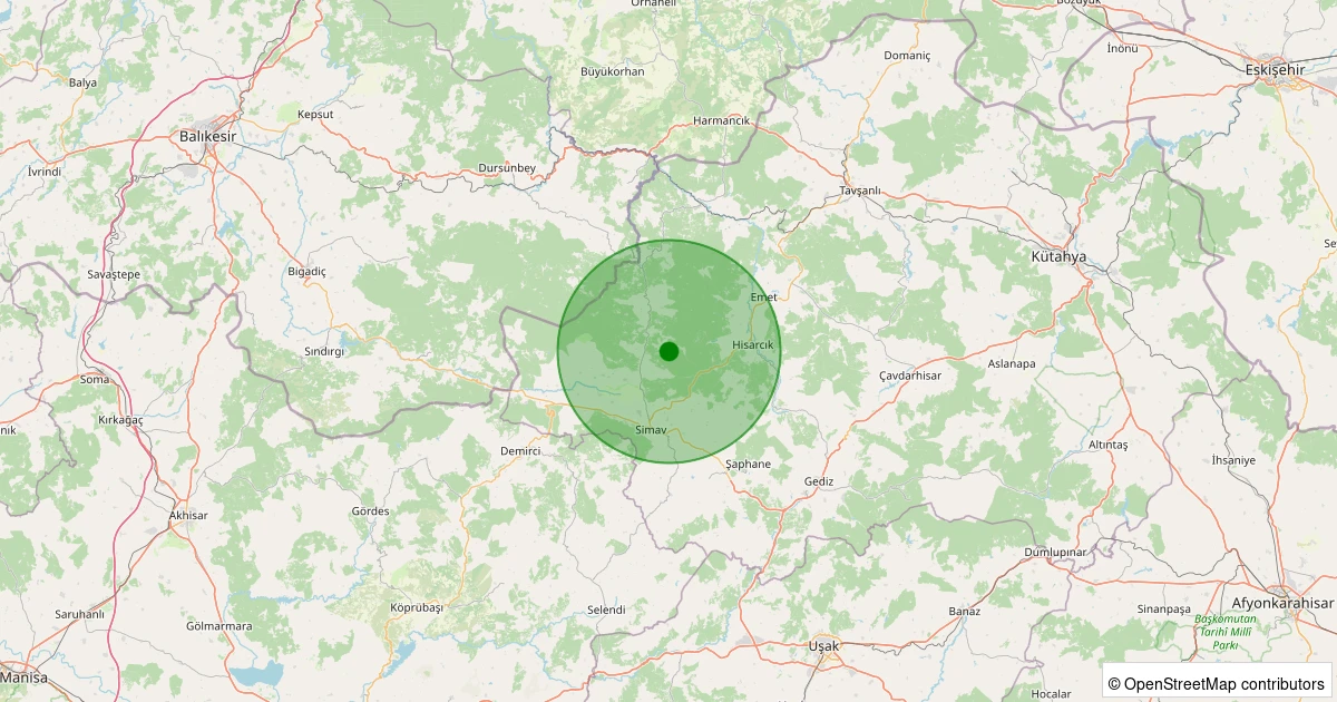 21 Ekim 2025 saat 04:13 - Simav - Yemişli Köyü - 1.00ml depreminin harita gösterimi