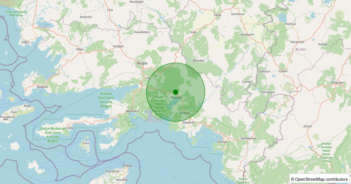 21 Ekim 2025 saat 04:53 - Köyceğiz - Toparlar - 1.10ml depreminin harita gösterimi