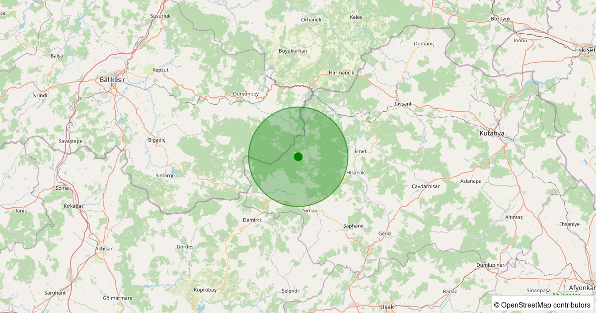 21 Ekim 2025 saat 05:55 - Simav - Ortacı Köyü - 0.70ml depreminin harita gösterimi