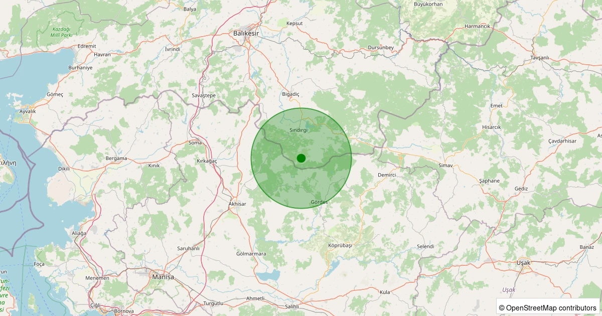 21 Ekim 2025 saat 08:26 - Sındırgı - Kınık - 1.00ML depreminin harita gösterimi