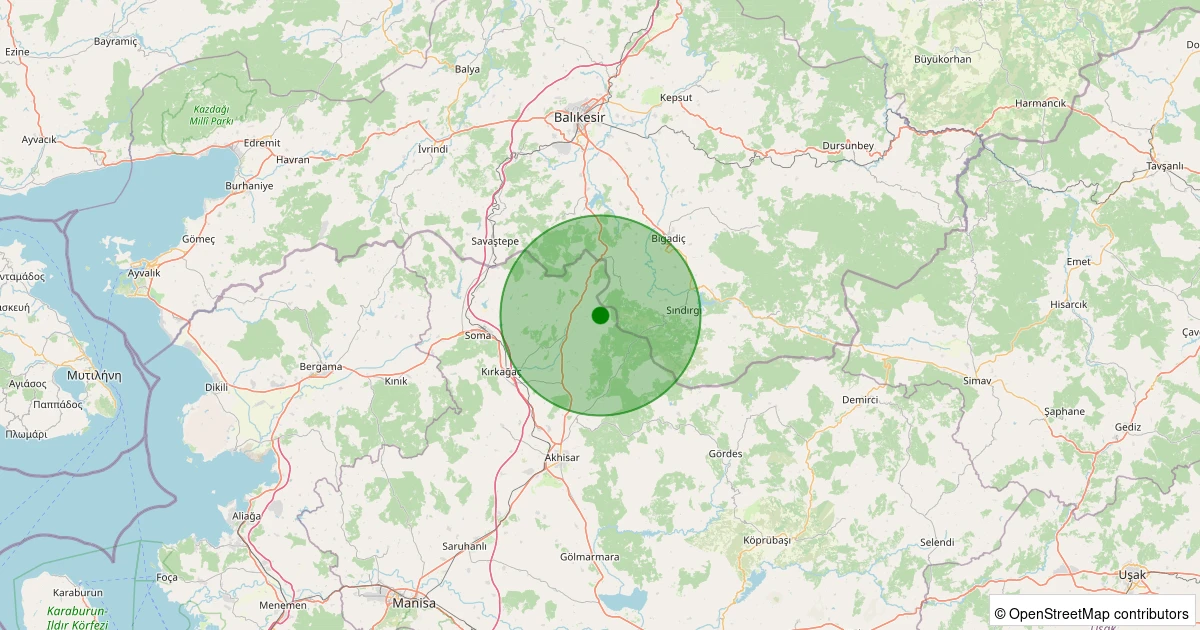 21 Ekim 2025 saat 11:41 - Kırkağaç - Hacet - 1.40ml depreminin harita gösterimi