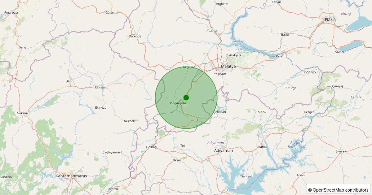 21 Ekim 2025 saat 11:26 - Doğanşehir - Çığlık - 0.90ML depreminin harita gösterimi