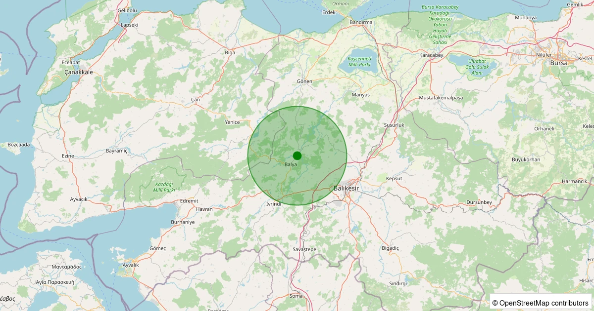 21 Ekim 2025 saat 12:04 - Balya - Kadıköy Köyü - 1.20ml depreminin harita gösterimi