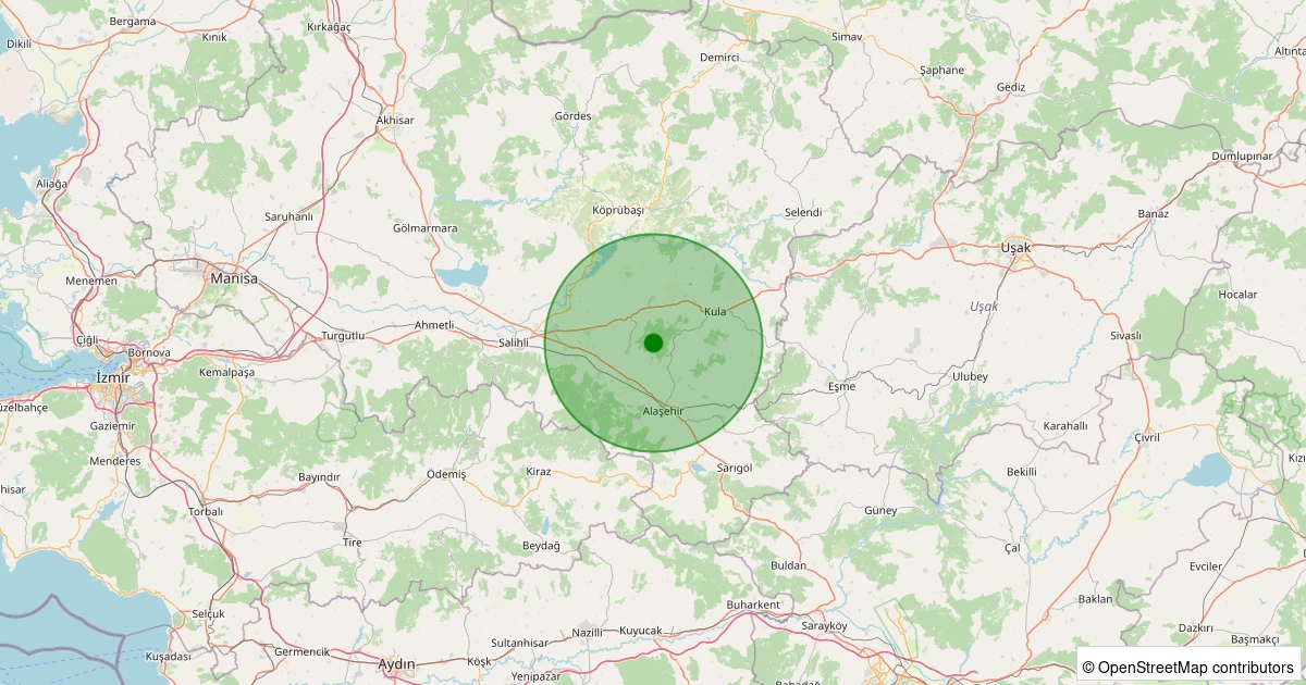 21 Ekim 2025 saat 12:05 - Kula - Hayallı - 0.70ML depreminin harita gösterimi