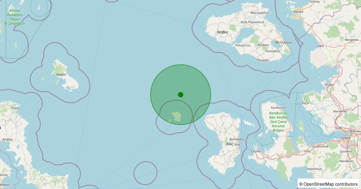 05 Ekim 2025 saat 07:51 - Ege Denizi - [68.59 km] Karaburun - 2.70ML depreminin harita gösterimi