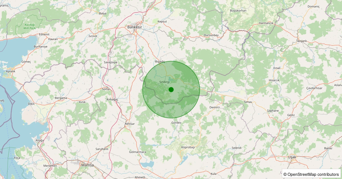 21 Ekim 2025 saat 12:28 - Sındırgı - Emendere - 1.00ml depreminin harita gösterimi