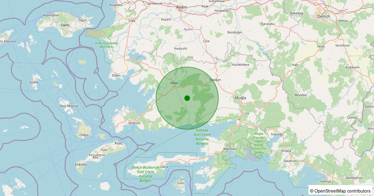 21 Ekim 2025 saat 13:04 - Milas - Kayaderesi - 1.50ml depreminin harita gösterimi