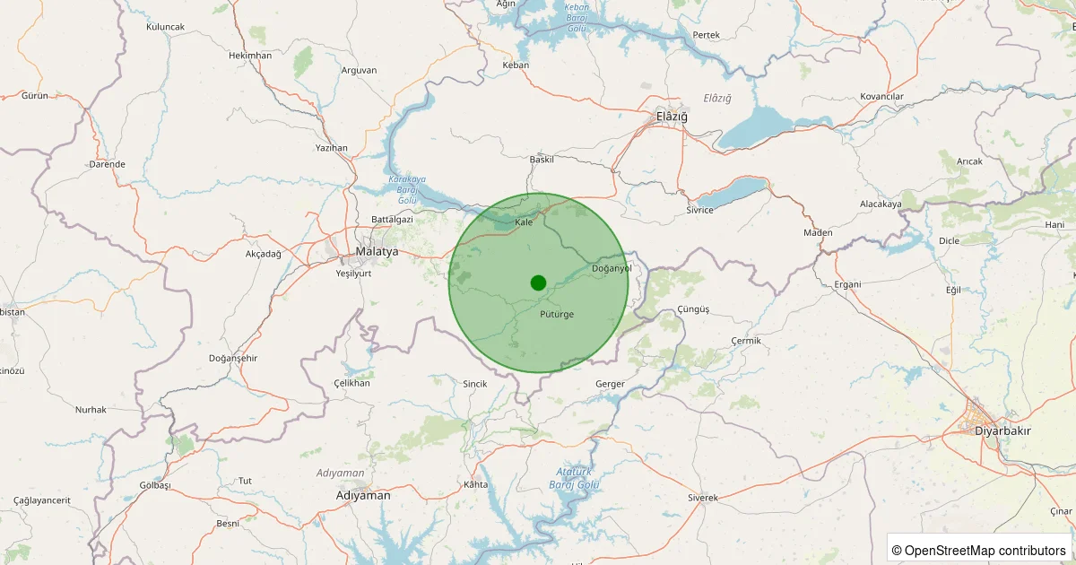 05 Ekim 2025 saat 08:37 - Pütürge - 1.70ML depreminin harita gösterimi