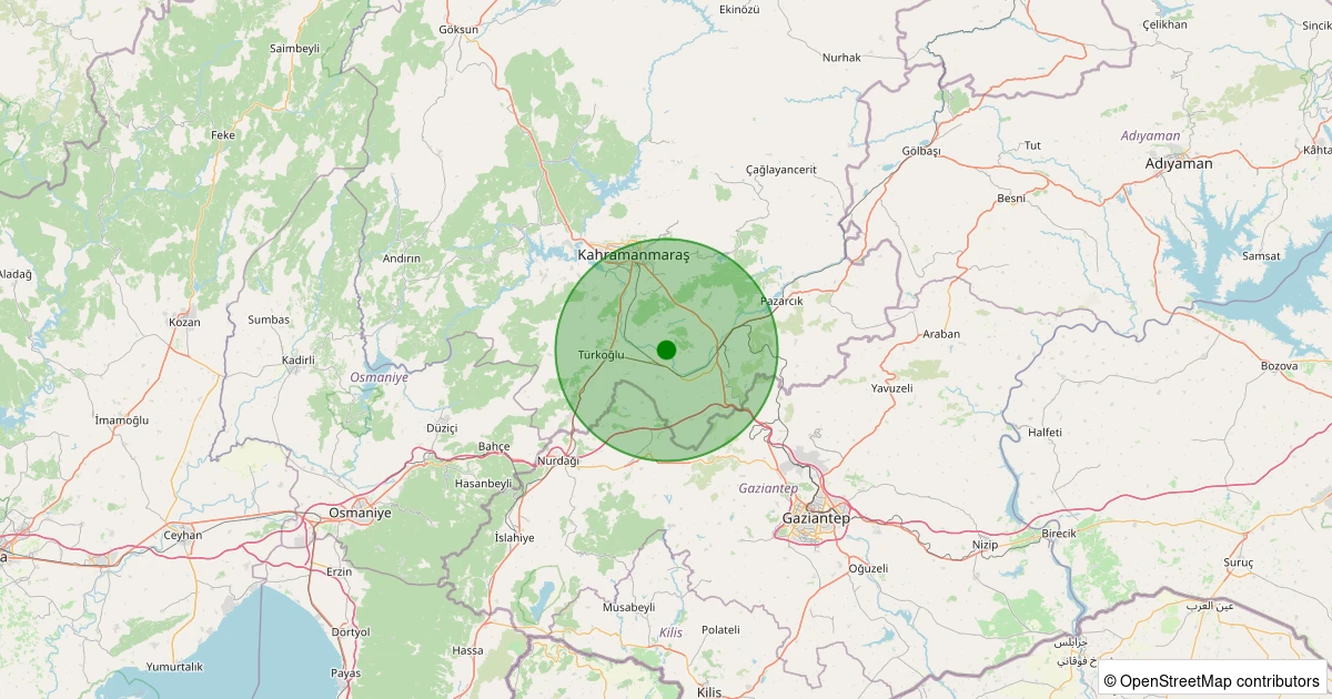 21 Ekim 2025 saat 16:07 - Dulkadiroğlu - Ekberoğlu - 0.90ML depreminin harita gösterimi