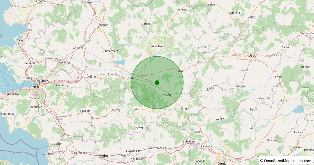 21 Ekim 2025 saat 16:26 - Alaşehir - Kemaliye/Asar - 0.80ML depreminin harita gösterimi