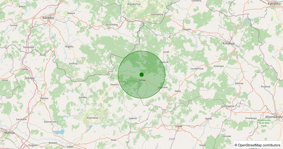 21 Ekim 2025 saat 16:15 - Simav - Çitgöl - 0.90ML depreminin harita gösterimi