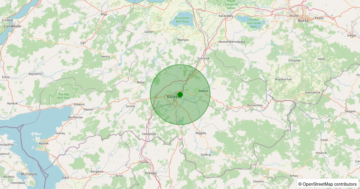 21 Ekim 2025 saat 16:49 - Altıeylül - Köseler - 1.10ml depreminin harita gösterimi