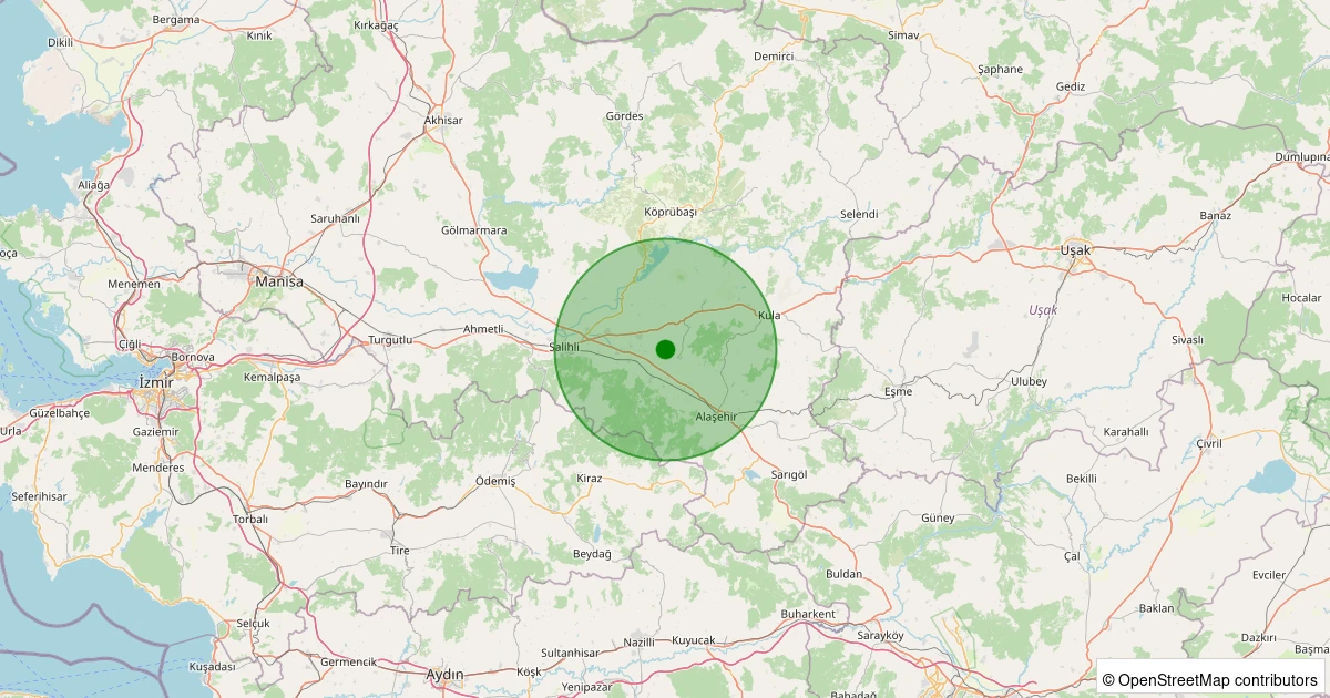 21 Ekim 2025 saat 17:01 - Alaşehir - İsmetiye - 1.80ml depreminin harita gösterimi