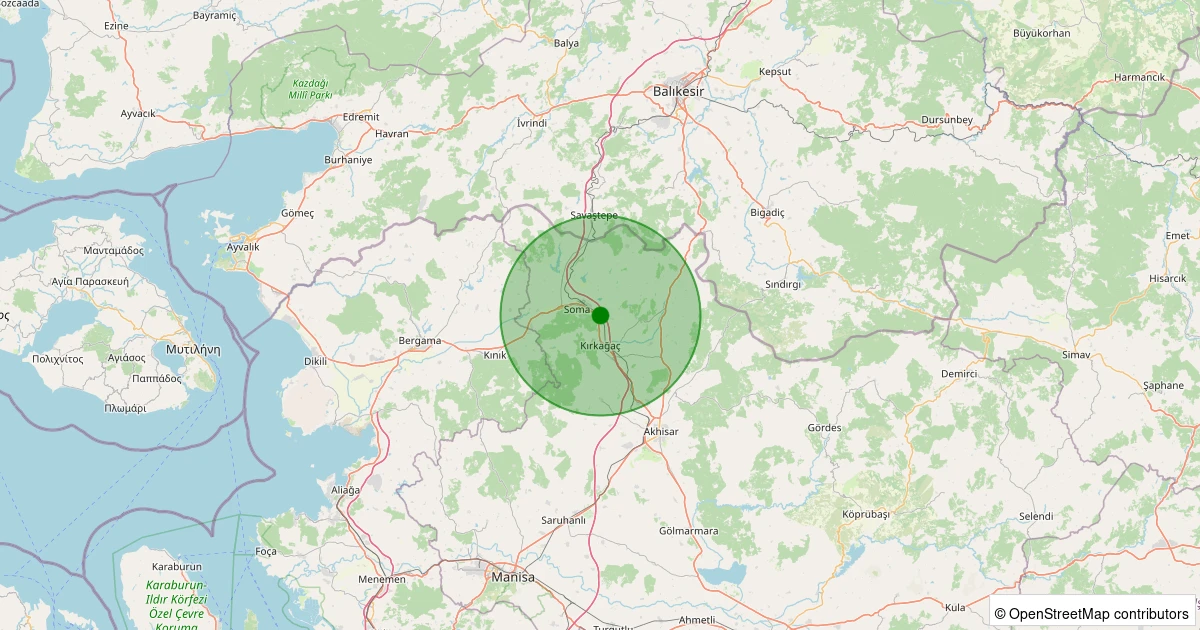 21 Ekim 2025 saat 18:37 - Soma - Çavdır - 1.00ml depreminin harita gösterimi