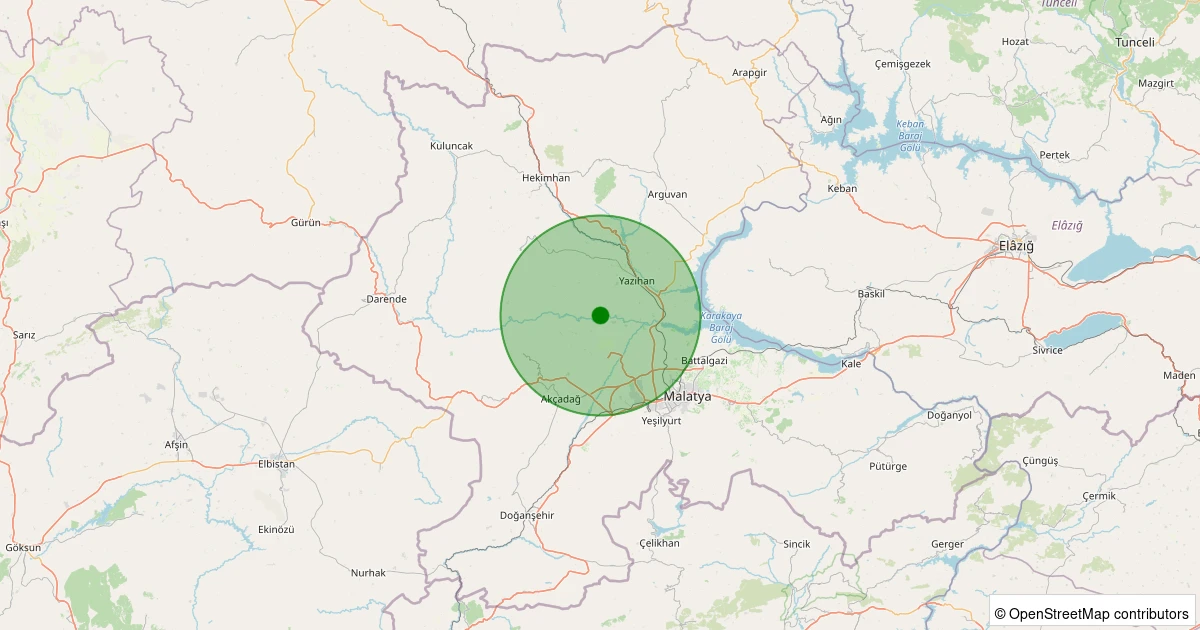 21 Ekim 2025 saat 22:23 - Yazıhan - 1.30ML depreminin harita gösterimi
