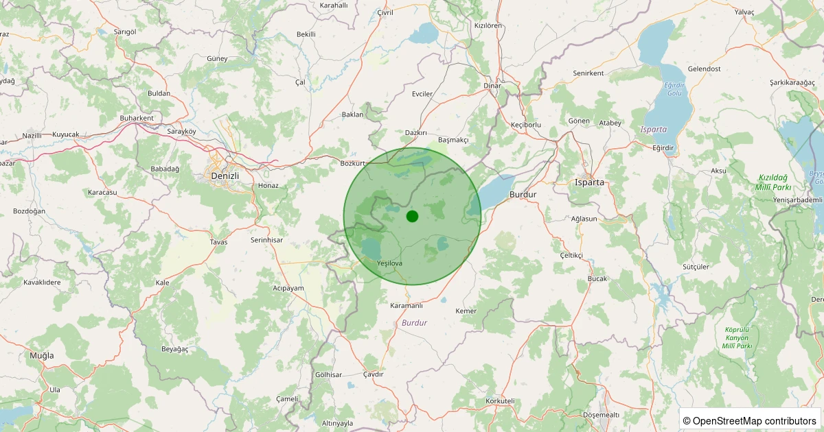 21 Ekim 2025 saat 23:30 - Yeşilova - Beyköy Köyü - 2.00ml depreminin harita gösterimi