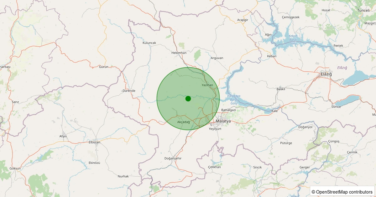 22 Ekim 2025 saat 01:19 - Akçadağ - Keklikpınar - 1.40ml depreminin harita gösterimi