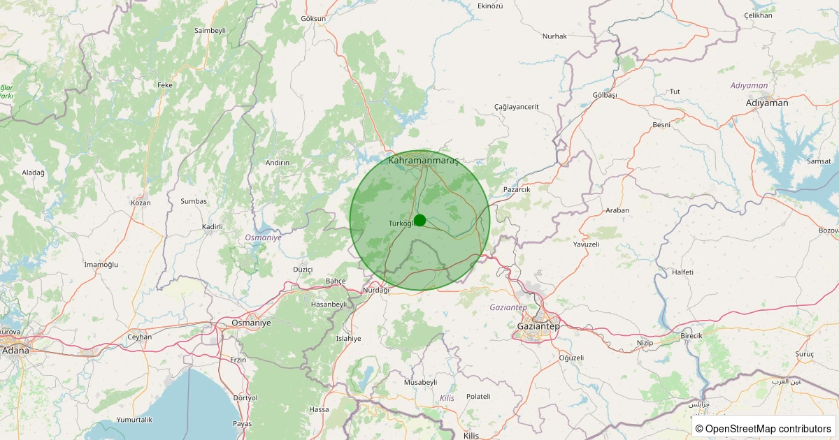 22 Ekim 2025 saat 01:26 - Türkoğlu - 1.80ml depreminin harita gösterimi