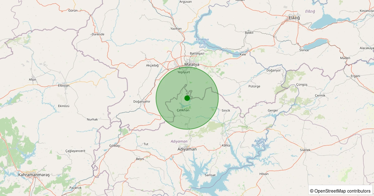 22 Ekim 2025 saat 01:30 - Çelikhan - Kalecik Köyü - 1.30ml depreminin harita gösterimi