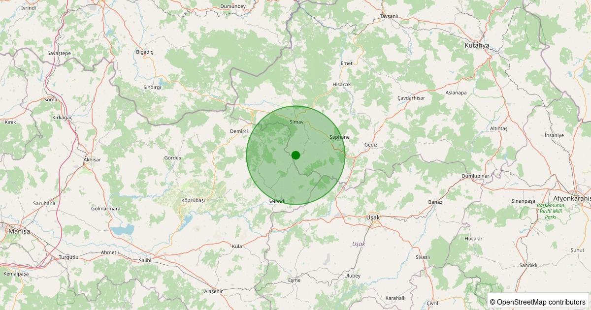 22 Ekim 2025 saat 01:26 - Simav - Karapınar Köyü - 1.50ml depreminin harita gösterimi