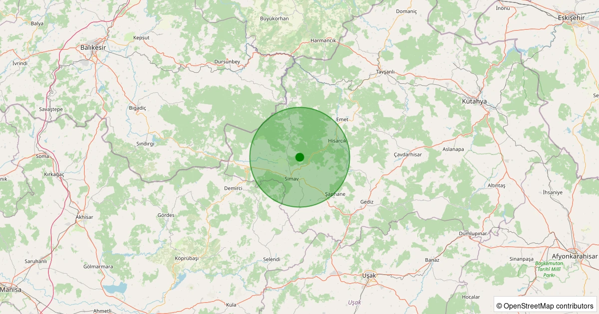 22 Ekim 2025 saat 01:45 - Simav - Naşa/Fatih - 0.80ml depreminin harita gösterimi