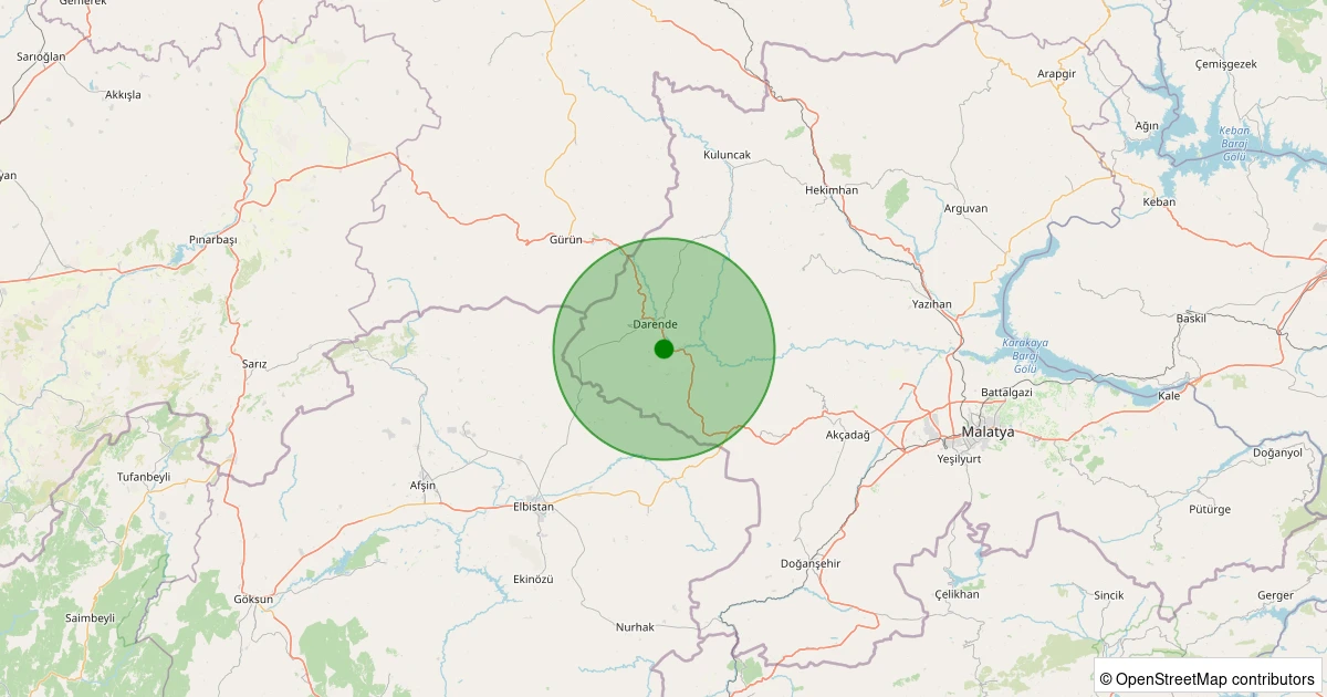 22 Ekim 2025 saat 03:05 - Darende - Sandıkkaya - 1.20ml depreminin harita gösterimi