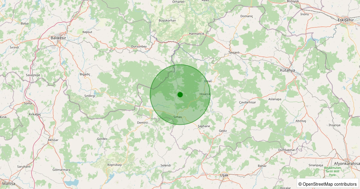 22 Ekim 2025 saat 03:16 - Simav - Maden Köyü - 1.30ml depreminin harita gösterimi