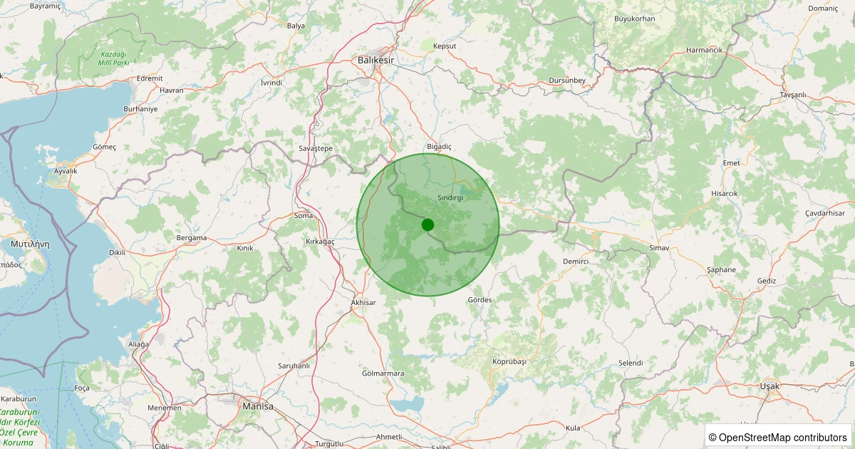 22 Ekim 2025 saat 04:00 - Sındırgı - 1.10ml depreminin harita gösterimi