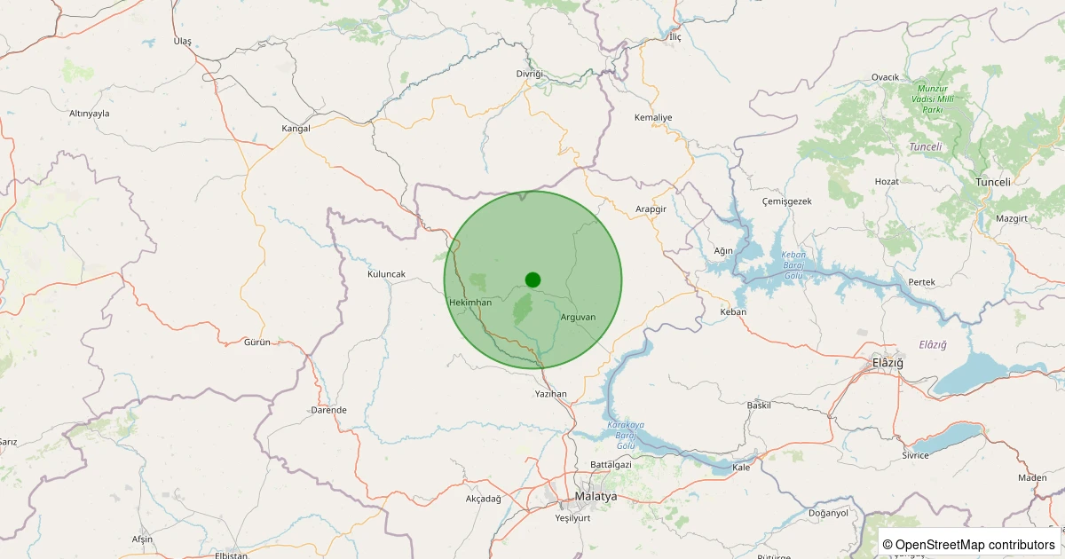 22 Ekim 2025 saat 04:04 - Hekimhan - Ballıkaya Köyü - 1.10ml depreminin harita gösterimi