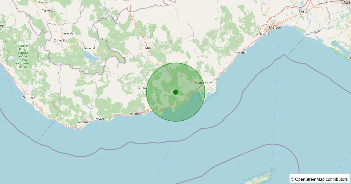03 Ekim 2025 saat 11:46 - KIRTIL-SILIFKE - 1.10ML depreminin harita gösterimi