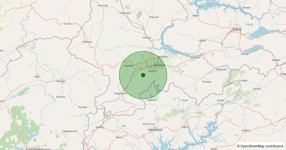 22 Ekim 2025 saat 05:30 - Yeşilyurt - Seyituşağı - 1.10ml depreminin harita gösterimi