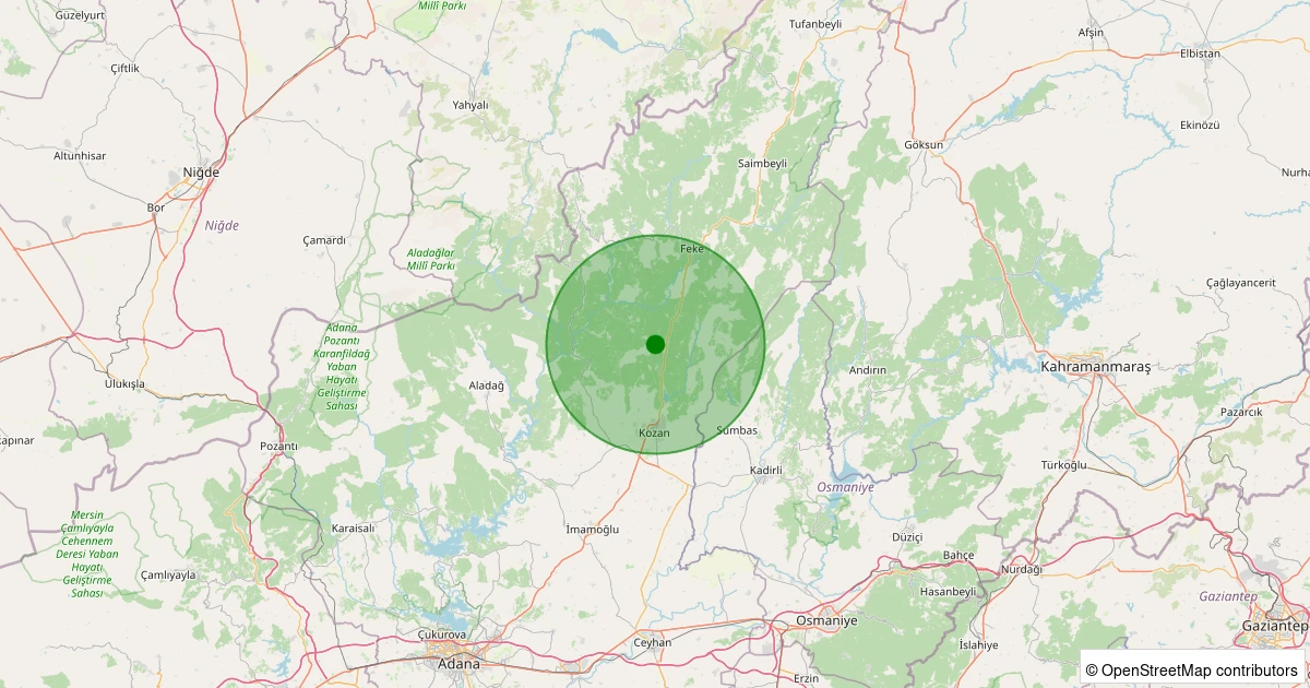 22 Ekim 2025 saat 06:09 - Kozan - Çamdere - 1.50ml depreminin harita gösterimi