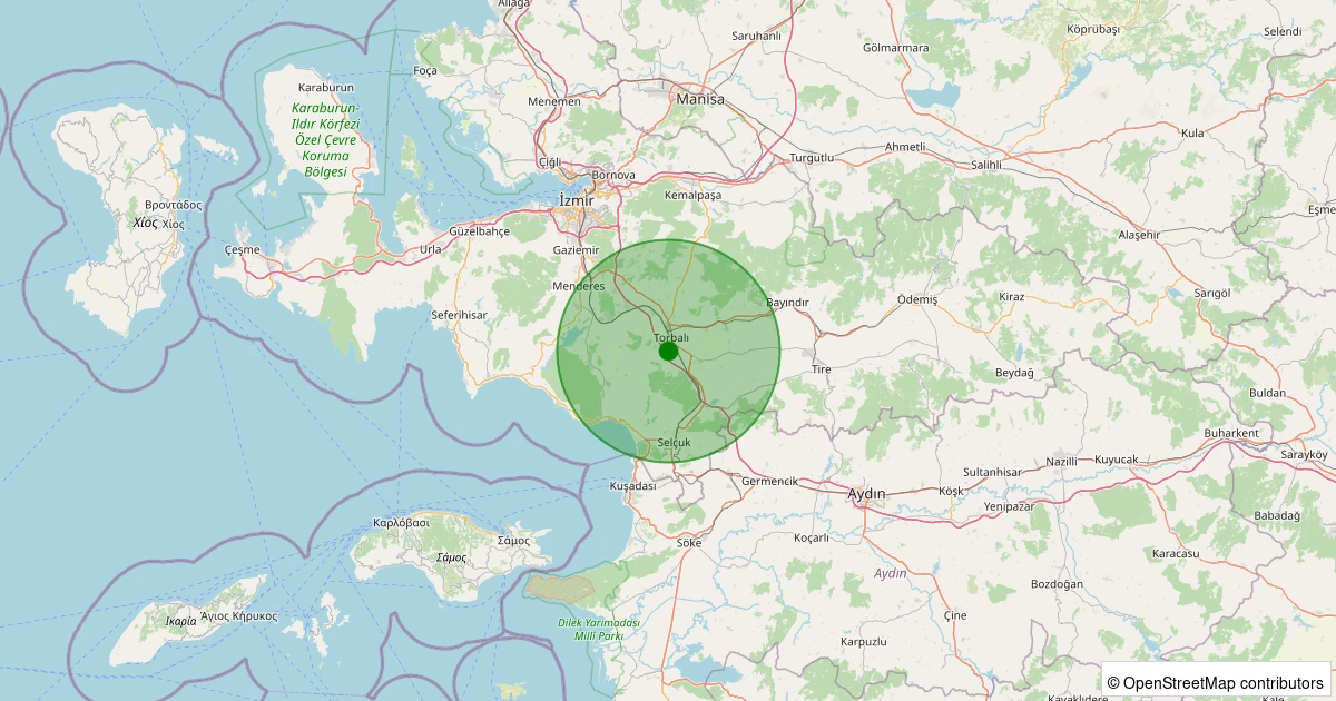 22 Ekim 2025 saat 07:20 - Torbalı - Muratbey - 2.10ml depreminin harita gösterimi