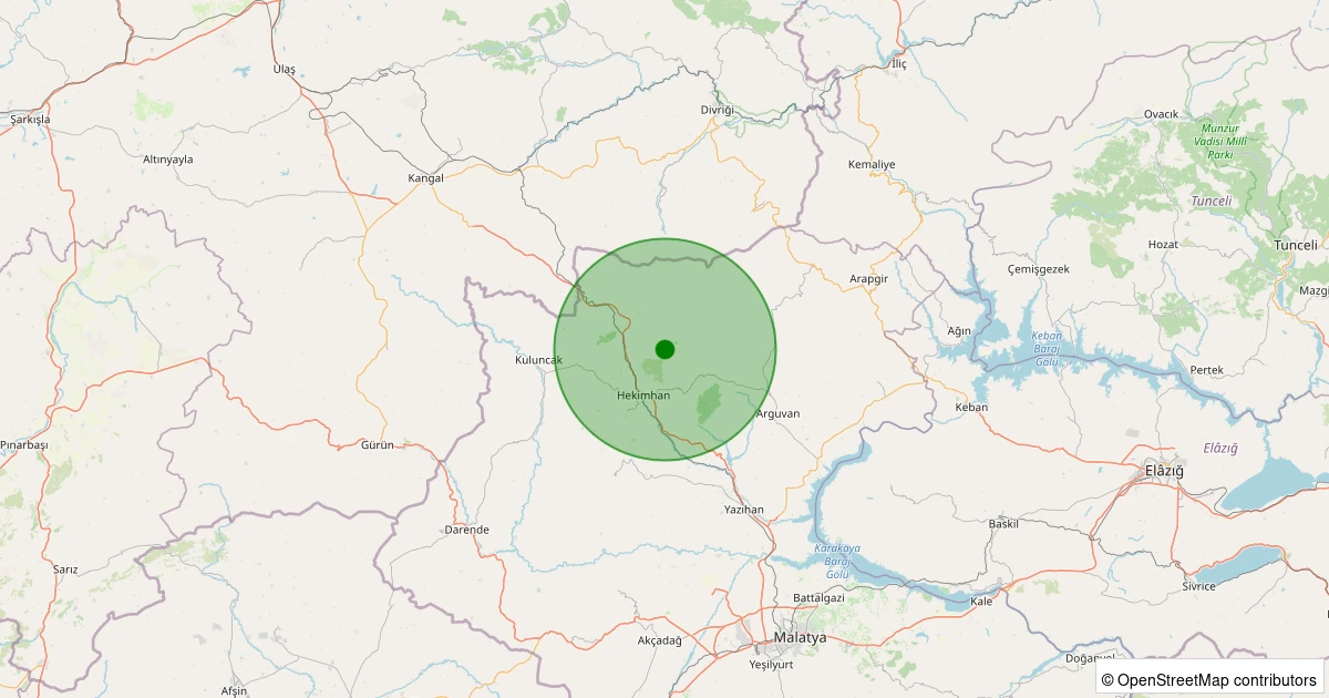 22 Ekim 2025 saat 08:16 - Hekimhan - Deveci Köyü - 1.60ml depreminin harita gösterimi