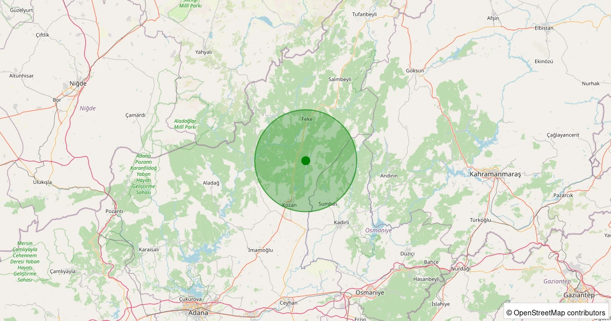 22 Ekim 2025 saat 08:09 - Kozan - Karabucak - 1.50ML depreminin harita gösterimi