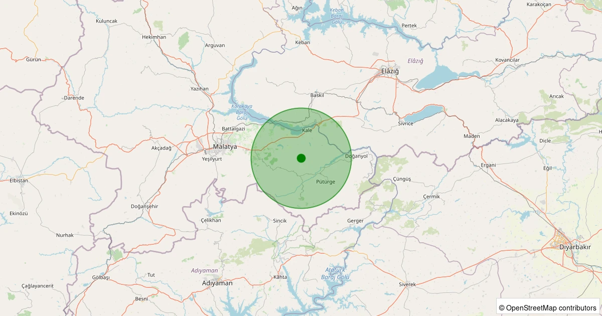 22 Ekim 2025 saat 11:39 - Pütürge - Pazarcık Köyü - 1.90ml depreminin harita gösterimi