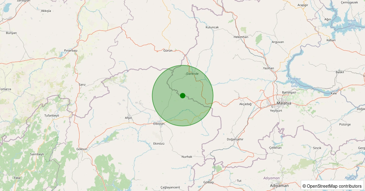 22 Ekim 2025 saat 12:55 - Elbistan - Yalıntaş Köyü - 1.40ml depreminin harita gösterimi