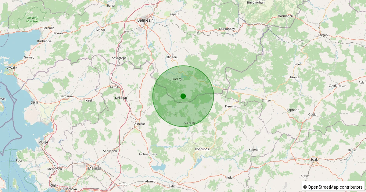 02 Ekim 2025 saat 10:31 - KINIK-SINDIRGI - 1.10ML depreminin harita gösterimi