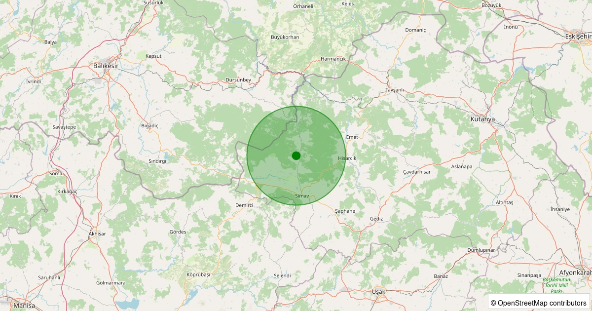 22 Ekim 2025 saat 14:19 - Simav - Yeniler Köyü - 1.80ml depreminin harita gösterimi