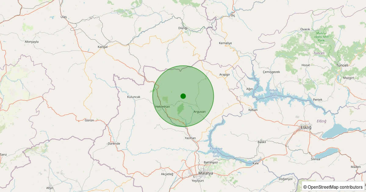22 Ekim 2025 saat 16:39 - Arguvan - Kömürlük Köyü - 2.00ml depreminin harita gösterimi