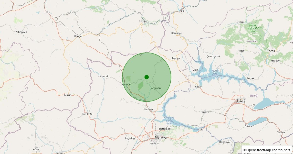 22 Ekim 2025 saat 17:47 - Hekimhan - Ballıkaya Köyü - 1.40ml depreminin harita gösterimi