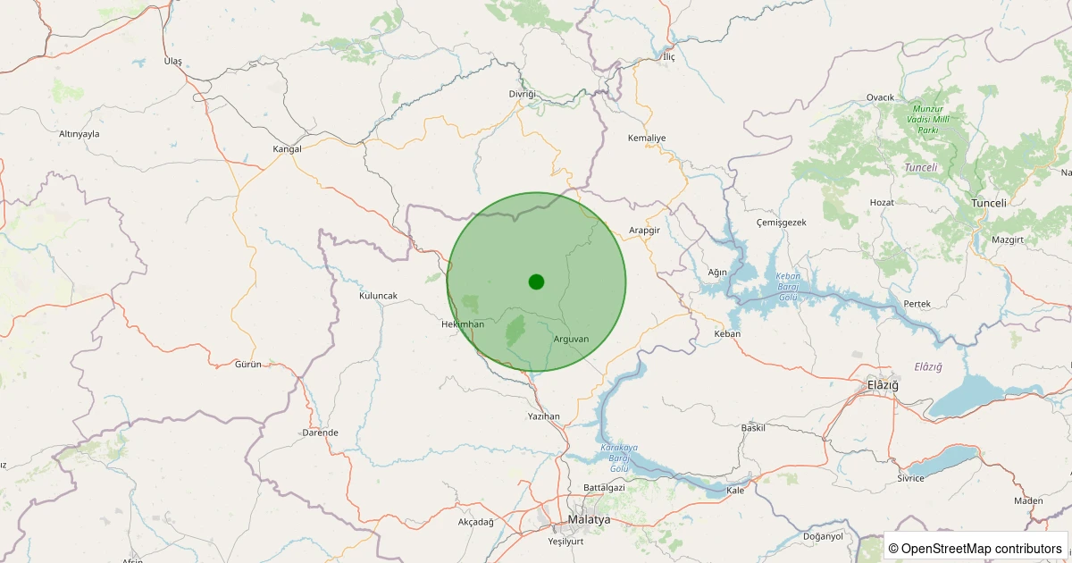 22 Ekim 2025 saat 17:51 - Arguvan - Armutlu Köyü - 1.50ml depreminin harita gösterimi