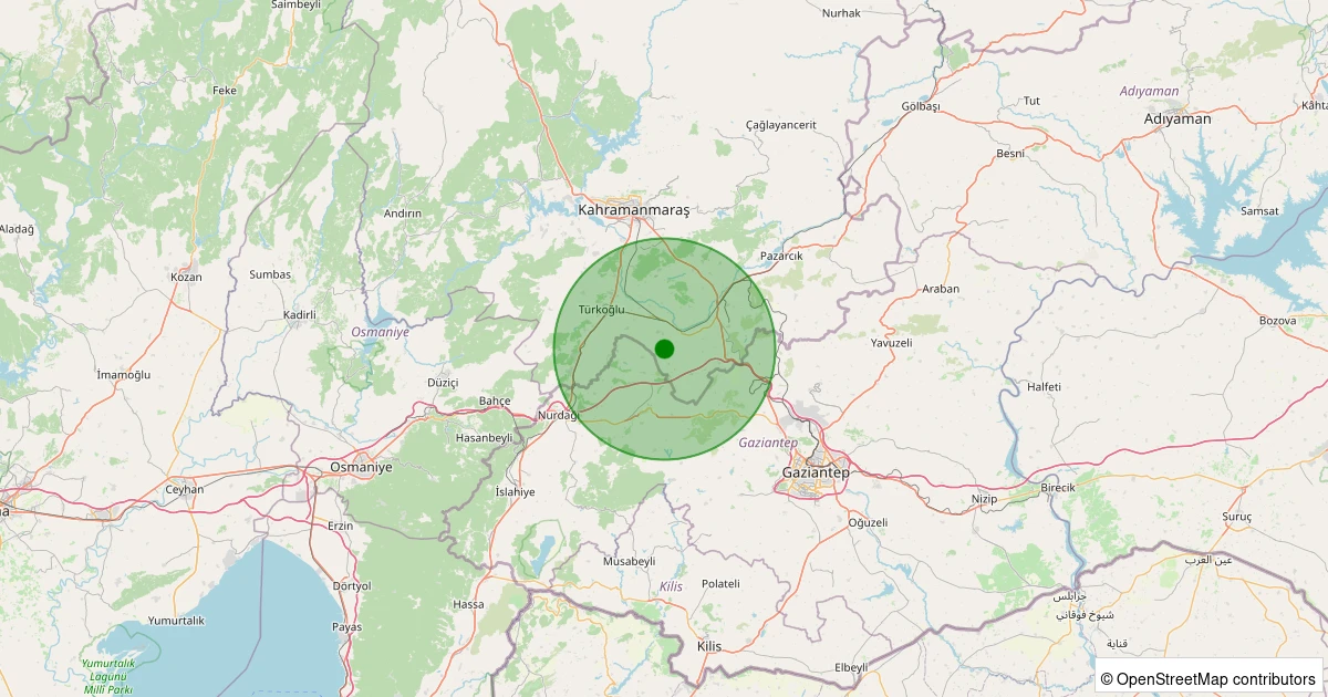 22 Ekim 2025 saat 18:42 - Kahramanmaraş - 1.40ml depreminin harita gösterimi