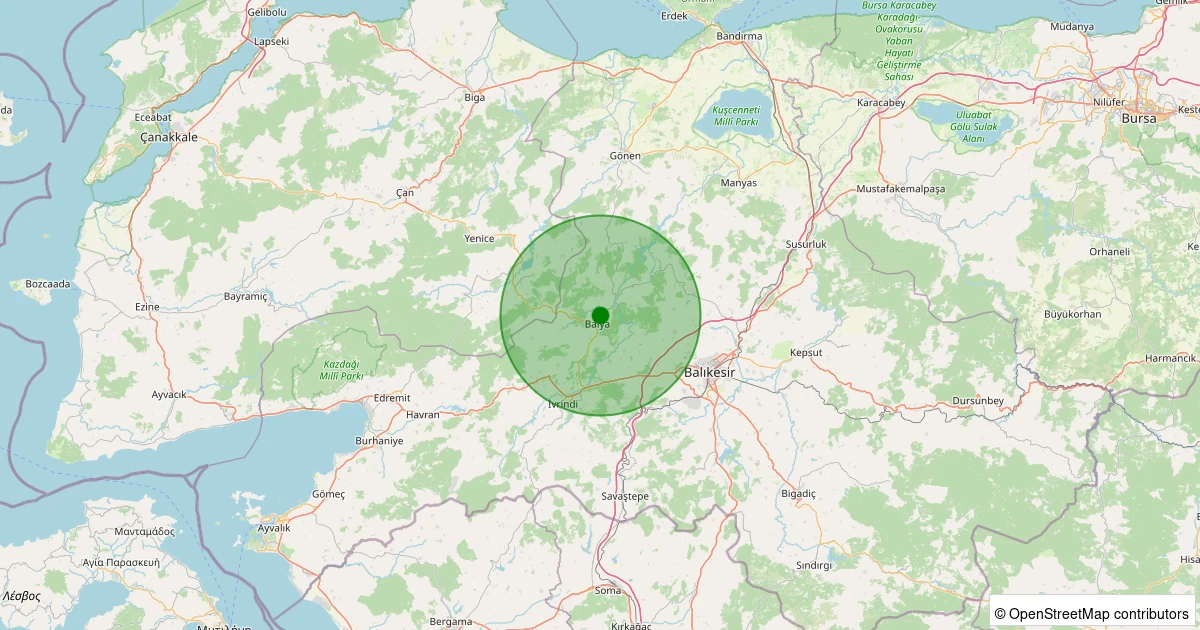 22 Ekim 2025 saat 20:03 - Balya - Kadıköy Köyü - 1.30ml depreminin harita gösterimi