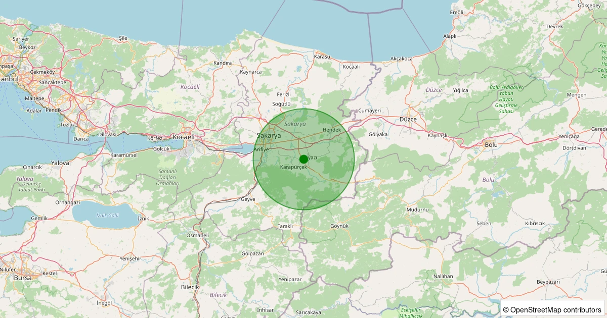 22 Ekim 2025 saat 21:15 - Akyazı - Batakköy - 1.20ML depreminin harita gösterimi