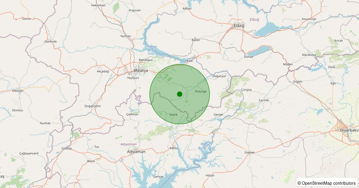 22 Ekim 2025 saat 22:22 - Pütürge - Esenlik Köyü - 1.90ml depreminin harita gösterimi