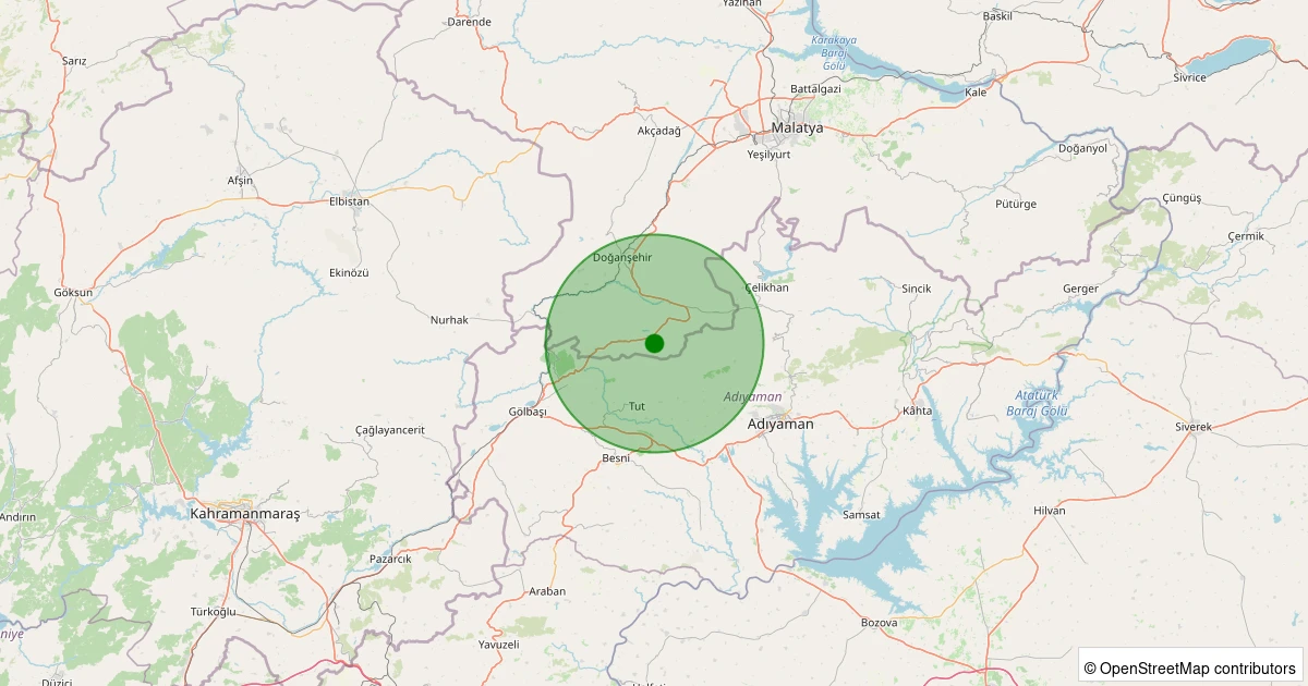 22 Ekim 2025 saat 22:48 - Doğanşehir - Gedikağzı - 1.40ml depreminin harita gösterimi