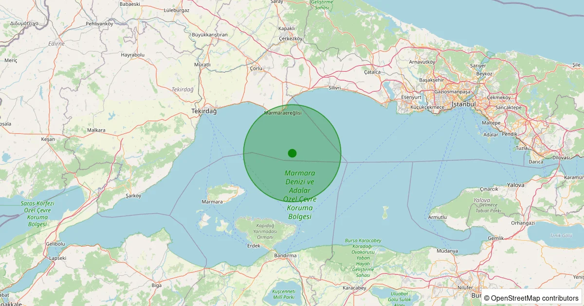 05 Ekim 2025 saat 14:11 - Marmara Denizi - [19.32 km] Marmaraereğlisi - 1.30ML depreminin harita gösterimi