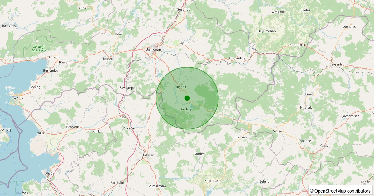 22 Ekim 2025 saat 23:40 - Sındırgı - Çelebiler - 1.30ml depreminin harita gösterimi