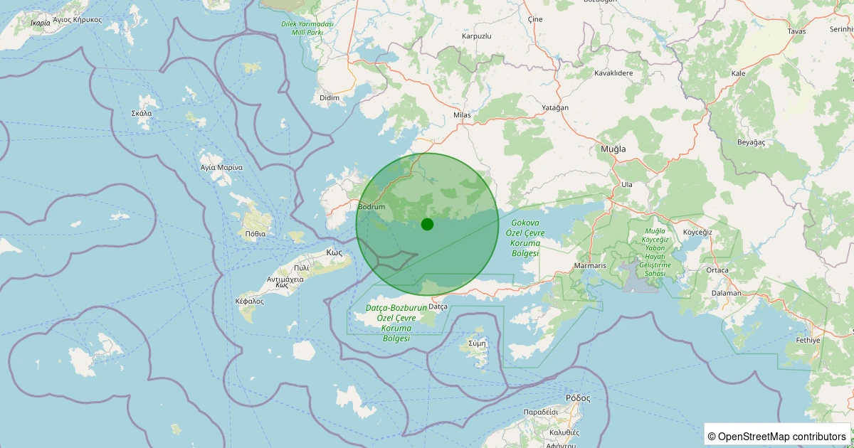 22 Ekim 2025 saat 23:40 - Bodrum - Çiftlik - 1.80ml depreminin harita gösterimi
